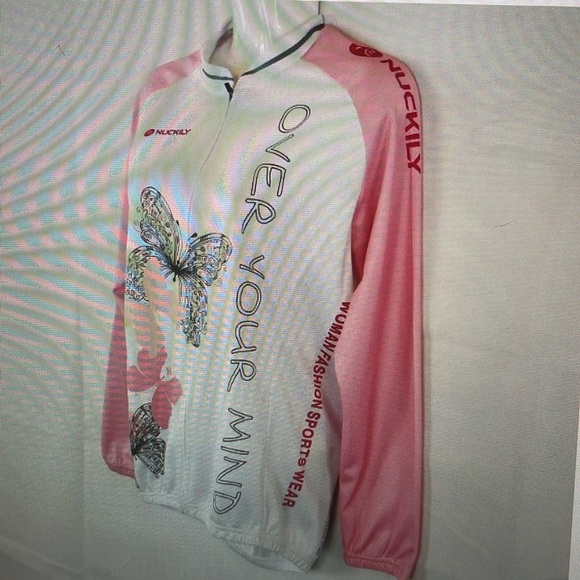 NUCKILY Women’s Cycling Jersey. Size L. White and pink Butterfly. - Picture 3 of 5